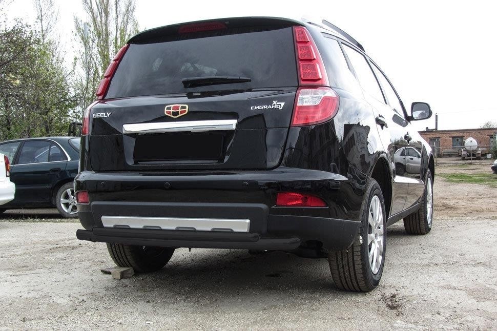 Slitkoff GAFX71613B защита заднего бампера d57+ d42 двойная радиусная черная Geely Emgrand X7 (2016)