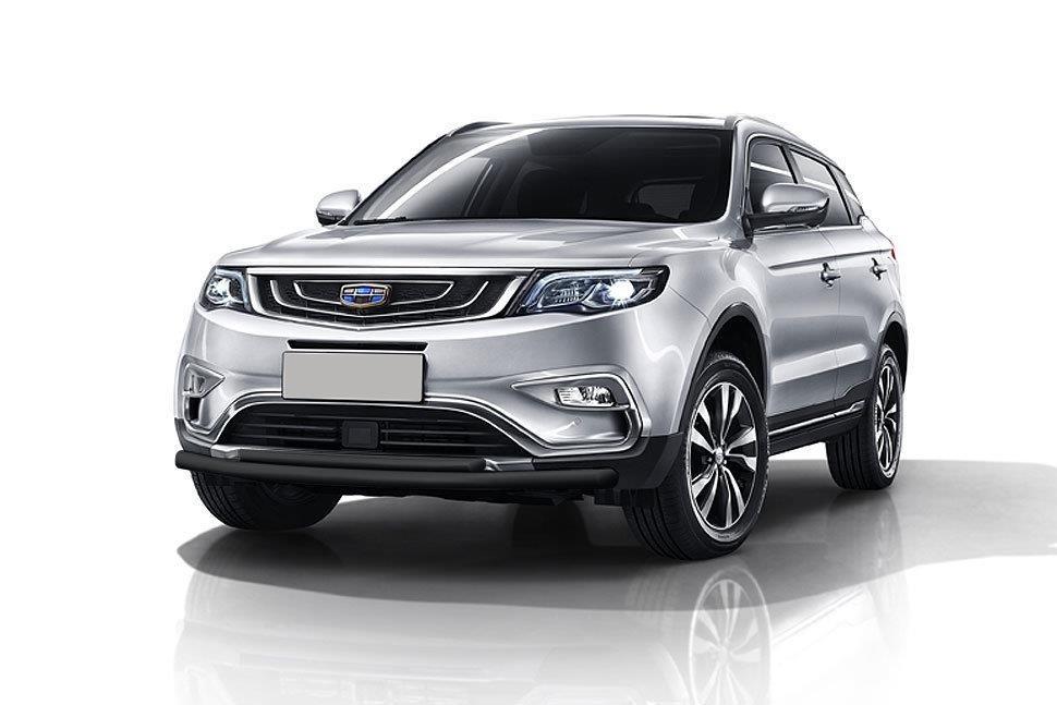 Slitkoff GEAT02B защита переднего бампера d76+ d42 двойная черная Geely Atlas