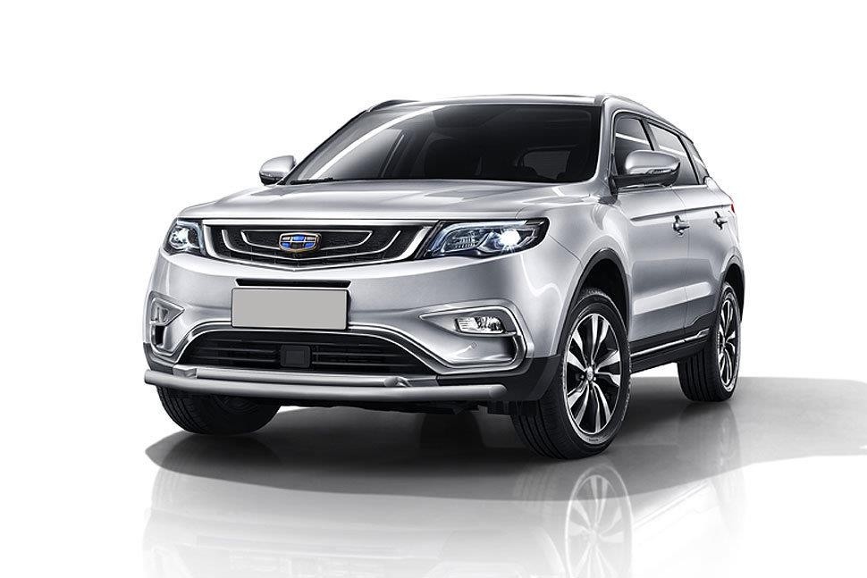 Slitkoff GEAT02S защита переднего бампера d76+ d42 двойная серебристая Geely Atlas