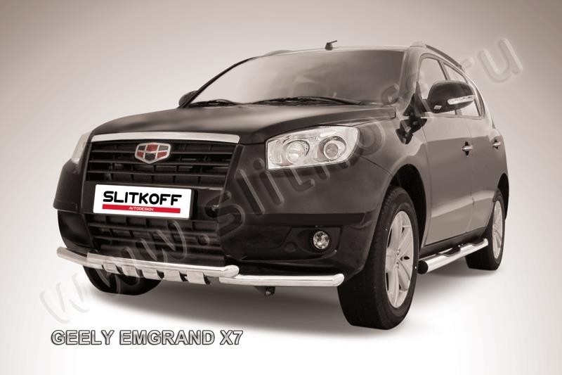 Slitkoff GEX7001 защита переднего бампера d57+ d57 двойная с защитой картера Geely Emgrand X7