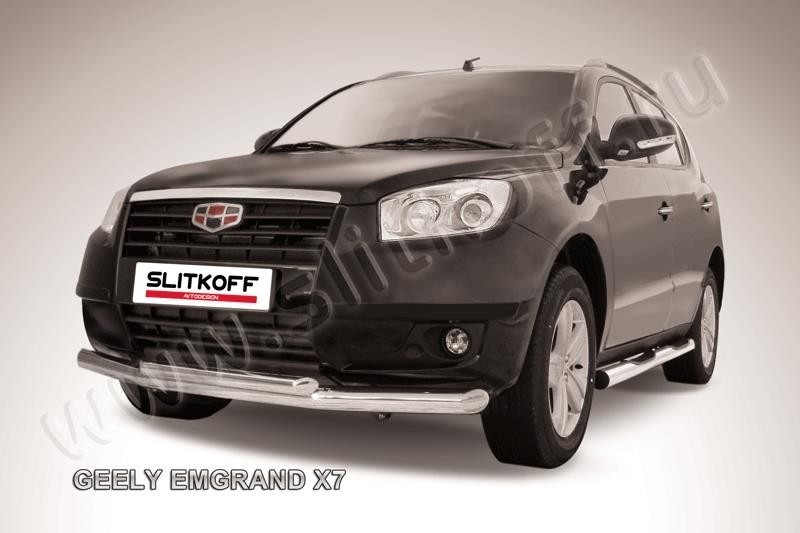 Slitkoff GEX7002 защита переднего бампера d76+ d57 двойная Geely Emgrand X7