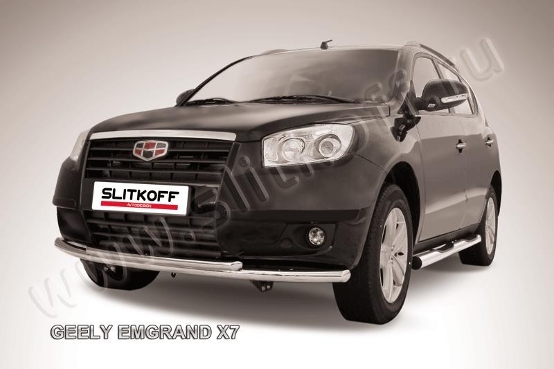 Slitkoff GEX7006 защита переднего бампера d57+ d42 двойная радиусная Geely Emgrand X7