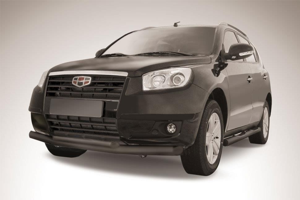 Slitkoff GEX702B защита переднего бампера d76+ d57 двойная черная Geely Emgrand X7