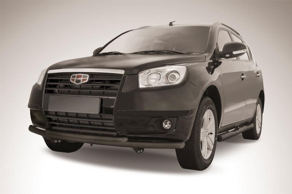Slitkoff GEX706B защита переднего бампера d57+ d42 двойная радиусная черная Geely Emgrand X7