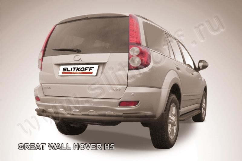 Slitkoff GWHN-H5-006B защита заднего бампера d57+ d42 двойная длинная черная Great Wall Hover H5