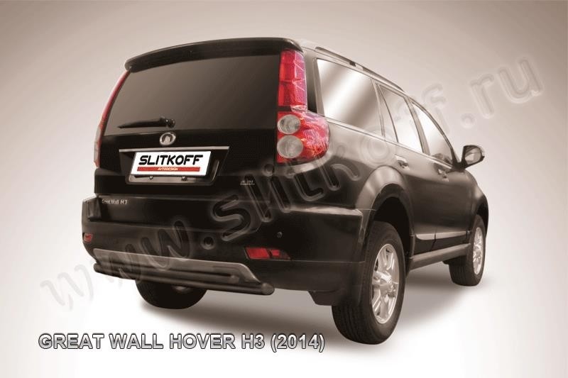 Slitkoff GWHNR-H3-012B защита заднего бампера d57+ d42 двойная радиусная черная Great Wall Hover H3 (2014)