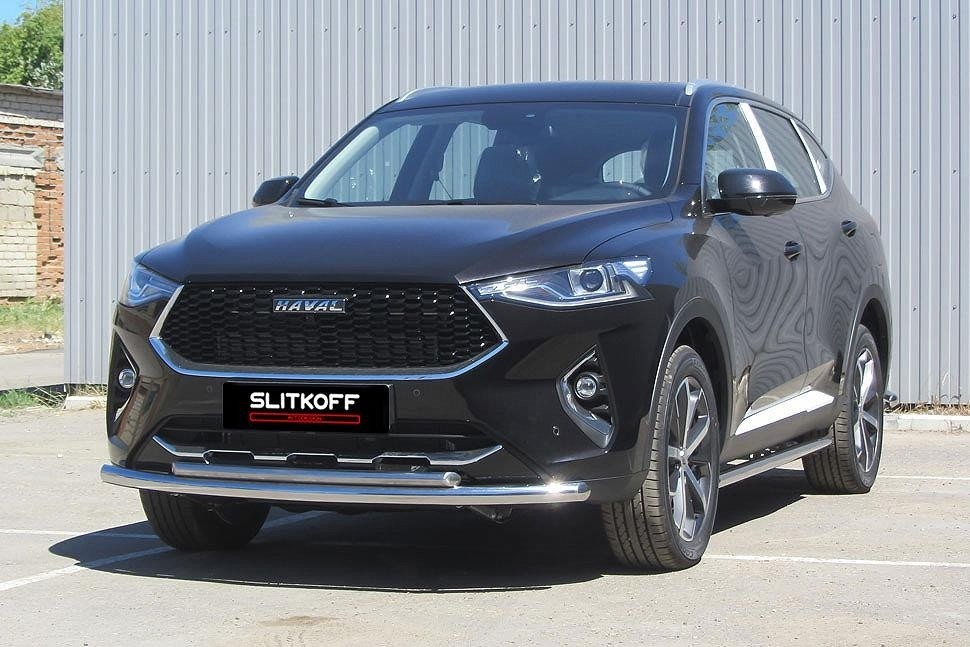 Slitkoff HavF7002 защита переднего бампера d57+ d42 двойная Haval F7 (2019)