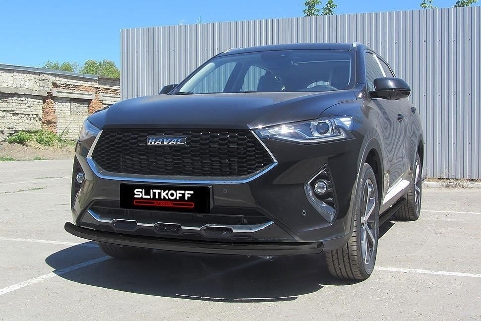Slitkoff HavF7002B защита переднего бампера d57 черная Haval F7 (2019)