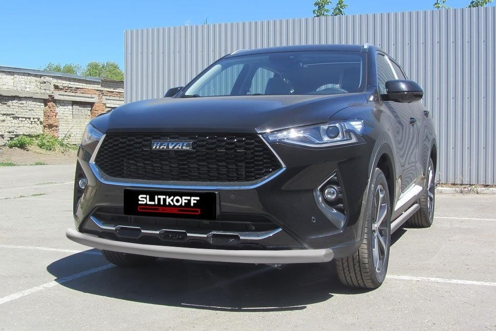 Slitkoff HavF7002S защита переднего бампера d57 серебристая Haval F7 (2019)