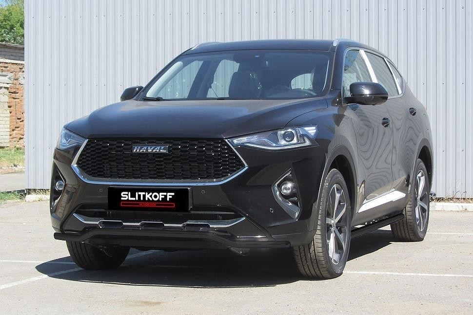 Slitkoff HavF7003B защита переднего бампера d42 "волна" черная Haval F7 (2019)