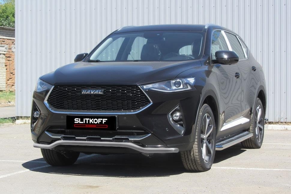 Slitkoff HavF7003S защита переднего бампера d42 "волна" серебристая Haval F7 (2019)