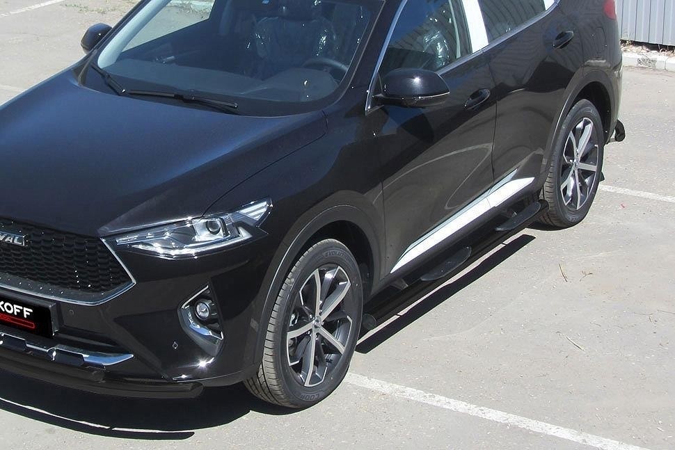Slitkoff HavF7004B защита порогов d76 с проступями черная Haval F7 (2019)