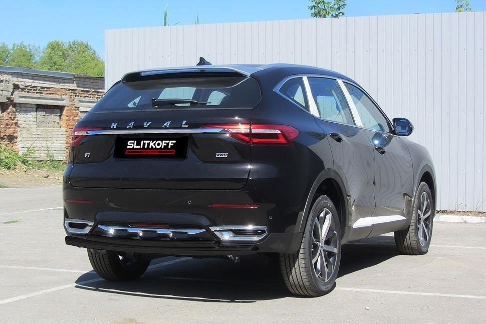 Slitkoff HavF7006B защита заднего бампера d57+ d42 черная Haval F7 (2019)