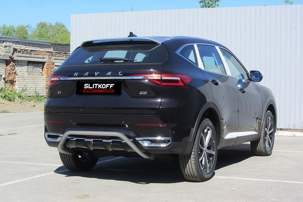 Slitkoff HavF7008S защита заднего бампера d42 "скоба" серебристая Haval F7 (2019)