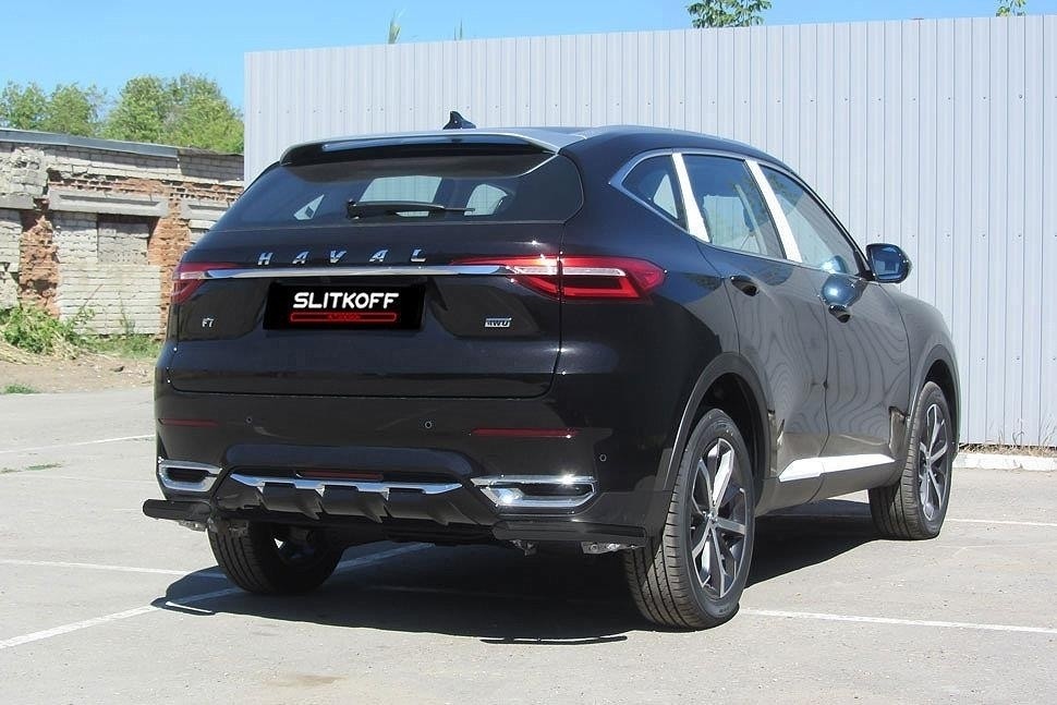 Slitkoff HavF7009B защита заднего бампера уголки d57 черные Haval F7 (2019)
