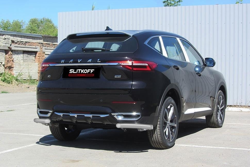 Slitkoff HavF7009S защита заднего бампера уголки d57 серебристые Haval F7 (2019)