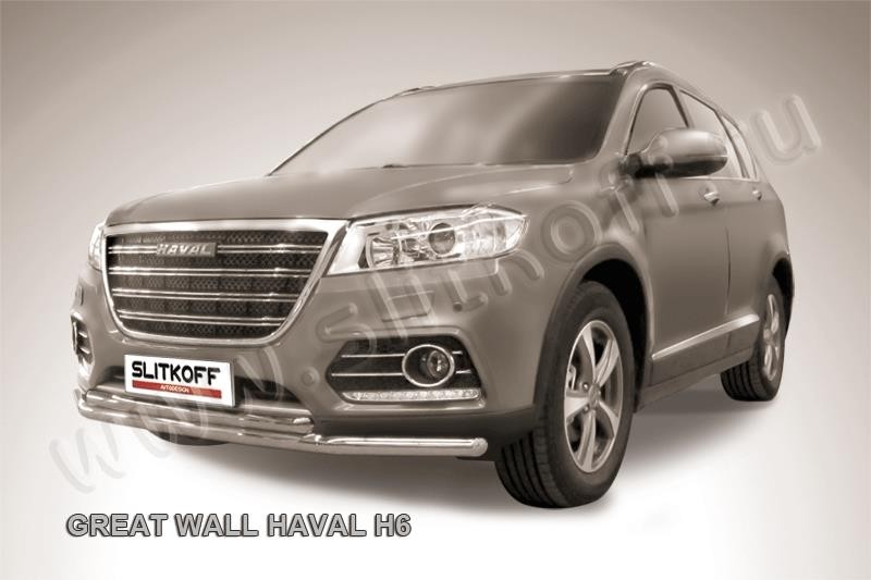 Slitkoff HavH6002 защита переднего бампера d57+ d42 двойная Haval H6