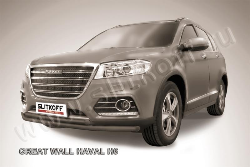 Slitkoff HavH6002B защита переднего бампера d57+ d42 двойная черная Haval H6