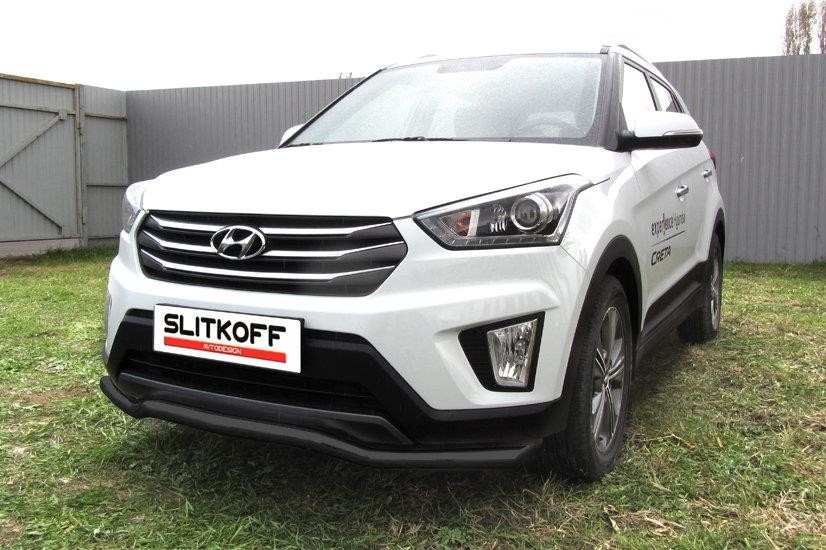 Slitkoff HCRET4WD002B защита переднего бампера d57 "волна" черная Hyundai Creta 4WD 2016