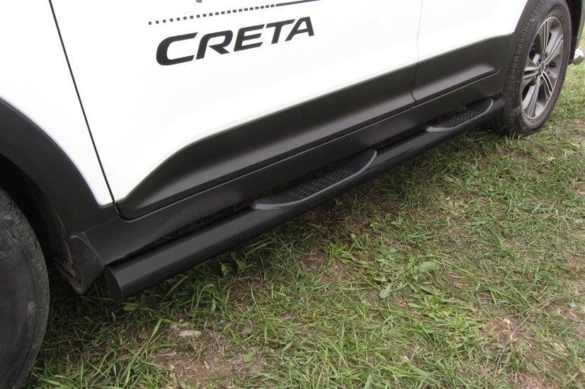 Slitkoff HCRET4WD007B защита порогов d76 с проступями черная Hyundai Creta 4WD 2016