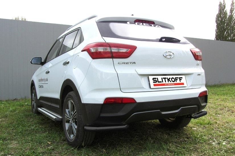 Slitkoff HCRET4WD014B защита заднего бампера уголки d57 черные Hyundai Creta 4WD 2016