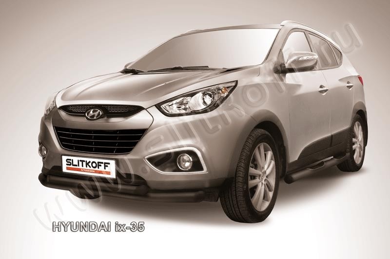 Slitkoff Hix35-001B защита переднего бампера d76+ d57 двойная черная Hyundai ix-35