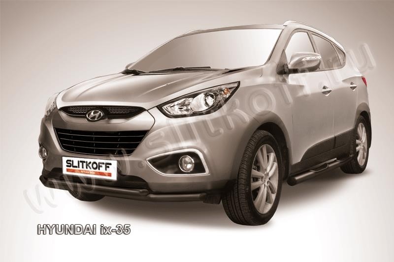 Slitkoff Hix35-002B защита переднего бампера d57+ d42 двойная черная Hyundai ix-35