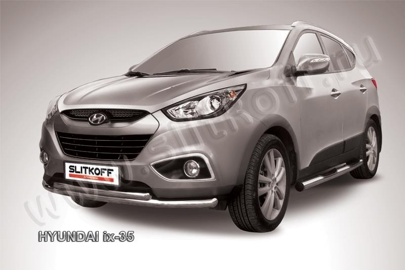 Slitkoff Hix35-003 защита переднего бампера d57+ d42 двойная радиусная Hyundai ix-35