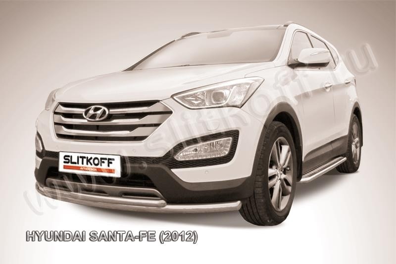 Slitkoff HSFT12-002 защита переднего бампера d57+ d42 двойная Hyundai Santa Fe (2012)
