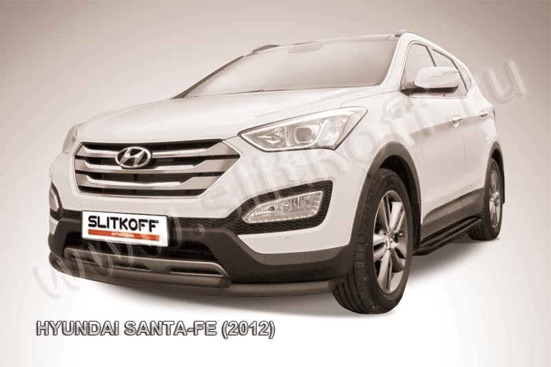 Slitkoff HSFT12-002B защита переднего бампера d57+ d42 двойная черная Hyundai Santa Fe (2012)