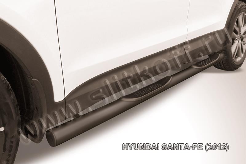 Slitkoff HSFT12-006B защита порогов d76 с проступями черная Hyundai Santa Fe (2012)