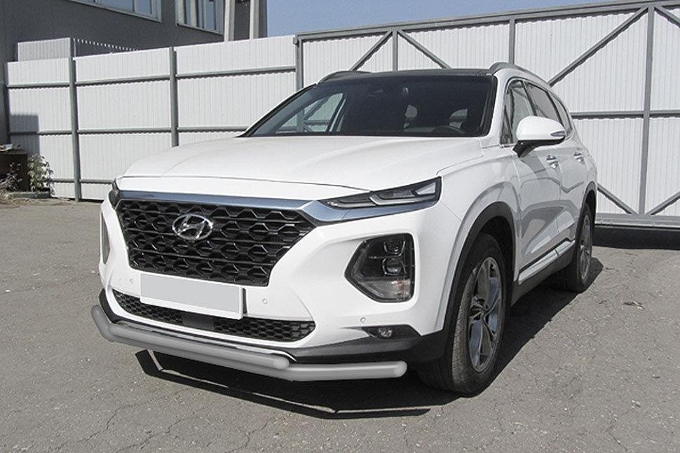 Slitkoff HSFT18-001S защита переднего бампера d57+ d42 двойная серебристая Hyundai Santa Fe (2018)