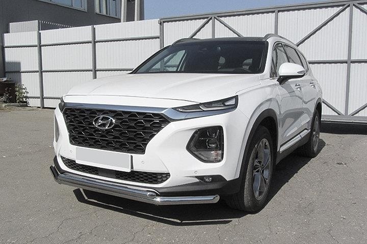 Slitkoff HSFT18-002 защита переднего бампера d57+ d42 двойная Hyundai Santa Fe (2018)