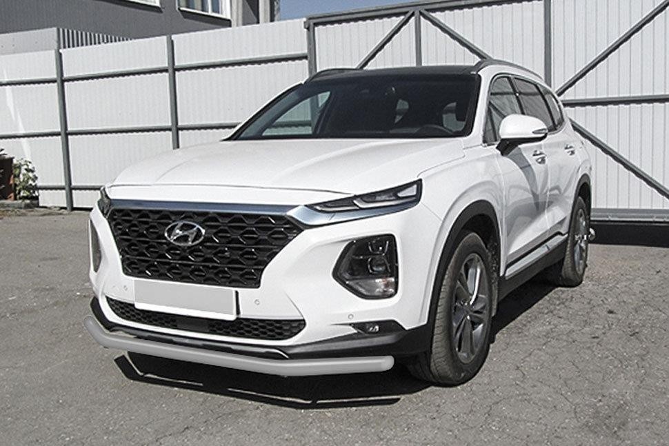 Slitkoff HSFT18-002S защита переднего бампера d57 серебристая Hyundai Santa Fe (2018)