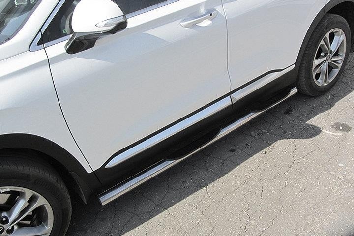 Slitkoff HSFT18-006 защита порогов d76 с проступями Hyundai Santa Fe (2018)