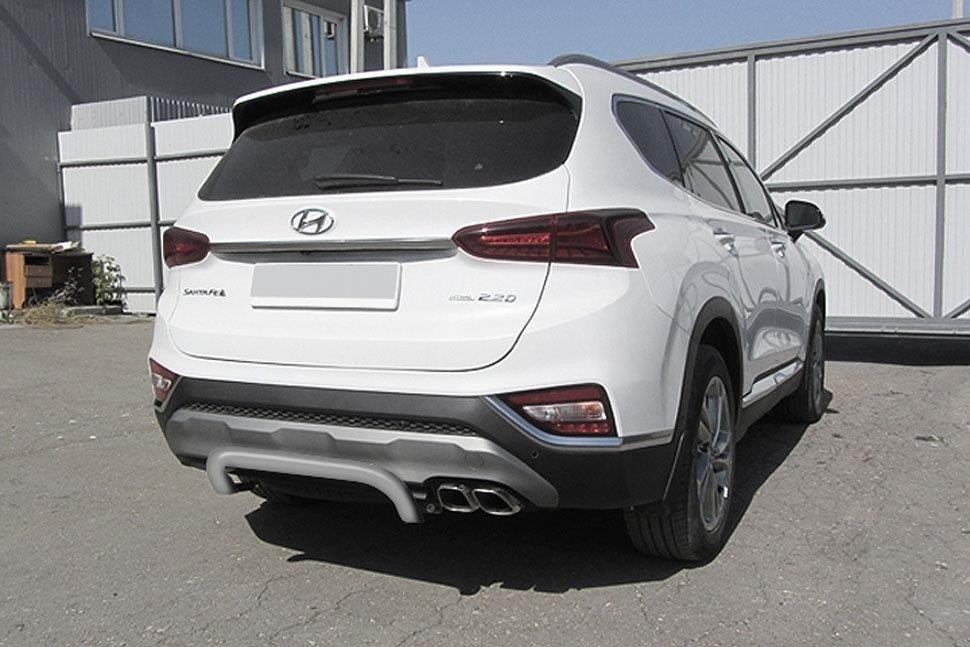 Slitkoff HSFT18-006S защита заднего бампера d57 "скоба" серебристая Hyundai Santa Fe (2018)