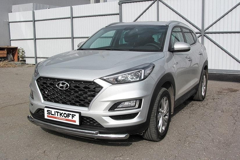 Slitkoff HT18002 защита переднего бампера d57+ d42 двойная Hyundai Tucson (2018)
