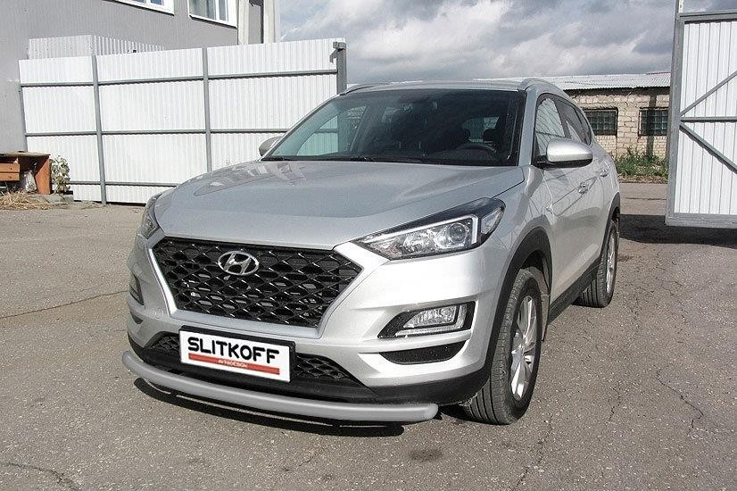 Slitkoff HT18002S защита переднего бампера d57 серебристая Hyundai Tucson (2018)
