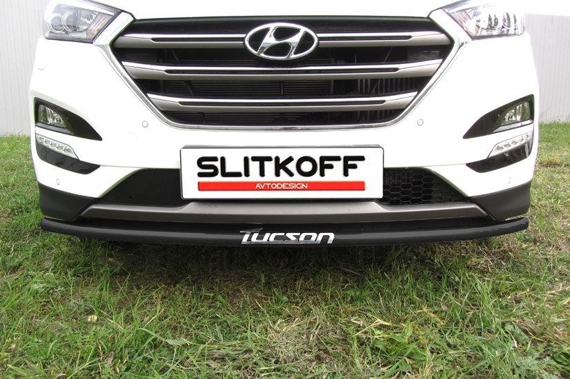 Slitkoff HT4WD15001B защита переднего бампера d42 с надписью черная Hyundai Tucson 4WD (2015)