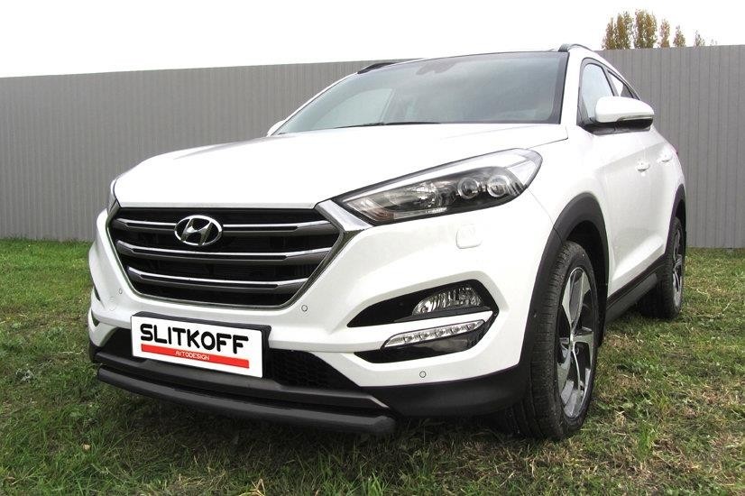 Slitkoff HT4WD15003B защита переднего бампера d57 черная Hyundai Tucson 4WD (2015)
