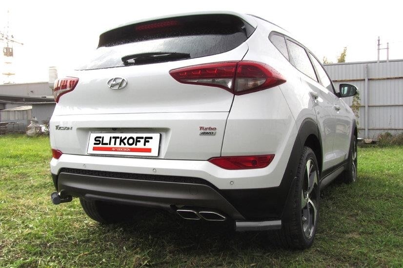 Slitkoff HT4WD15009B защита заднего бампера уголки d57 черные Hyundai Tucson 4WD (2015)