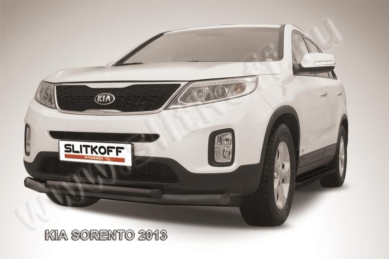 Slitkoff KS13-001B защита переднего бампера d76+ d57 двойная черная KIA Sorento (2013)