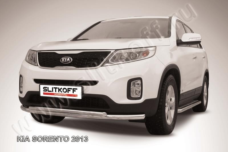 Slitkoff KS13-003 защита переднего бампера d57+ d42 двойная радиусная KIA Sorento (2013)
