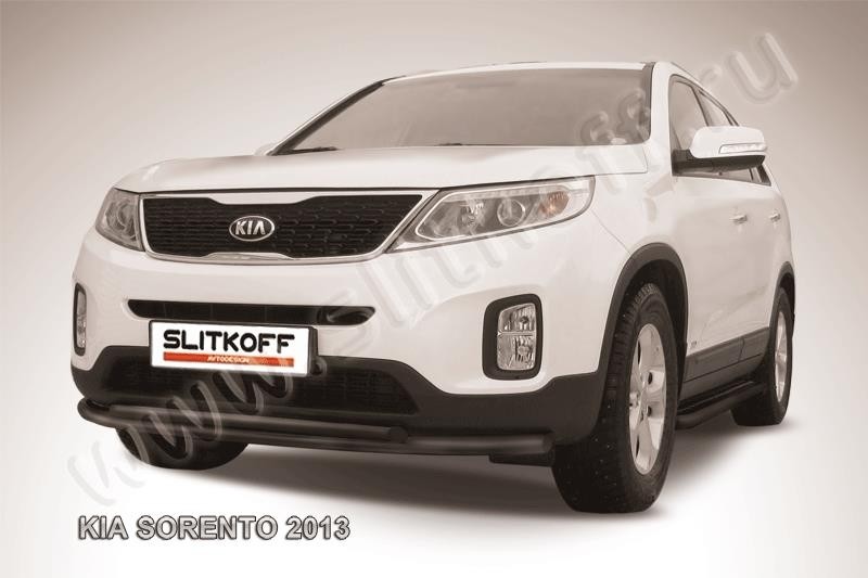 Slitkoff KS13-003B защита переднего бампера d57+ d42 двойная радиусная черная KIA Sorento (2013)