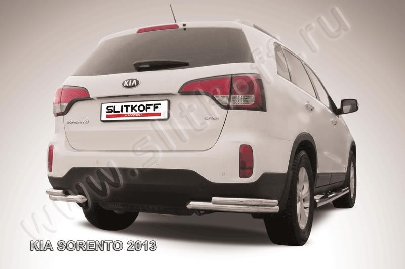 Slitkoff KS13-013 защита заднего бампера уголки d57+ d42 двойные KIA Sorento (2013)