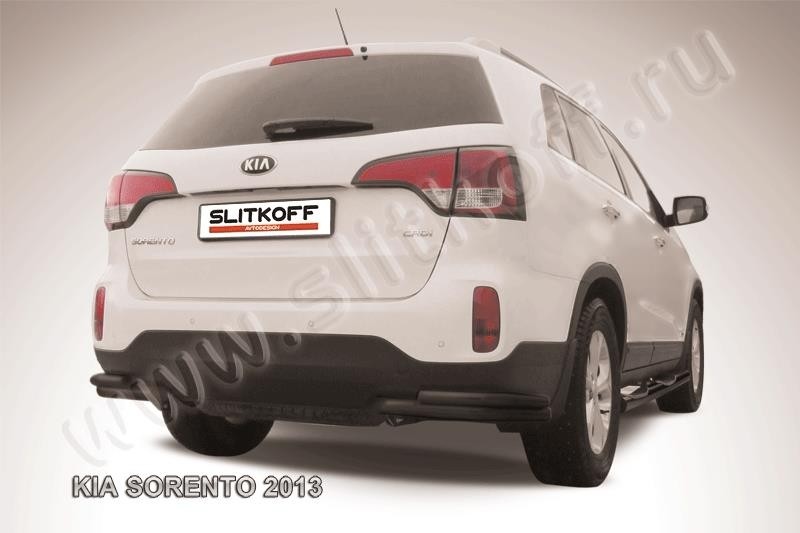 Slitkoff KS13-013B защита заднего бампера уголки d57+ d42 двойные черные KIA Sorento (2013)