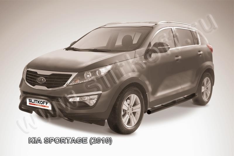 Slitkoff KSP010-001B кенгурятник d57 низкий "мини" черный KIA Sportage (2010)