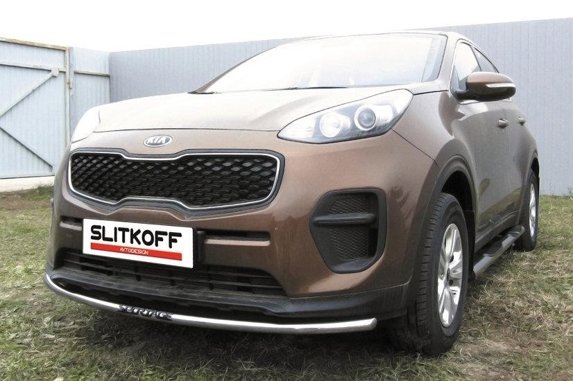 Slitkoff KSP16-003 защита переднего бампера d42 с надписью KIA Sportage (2016)