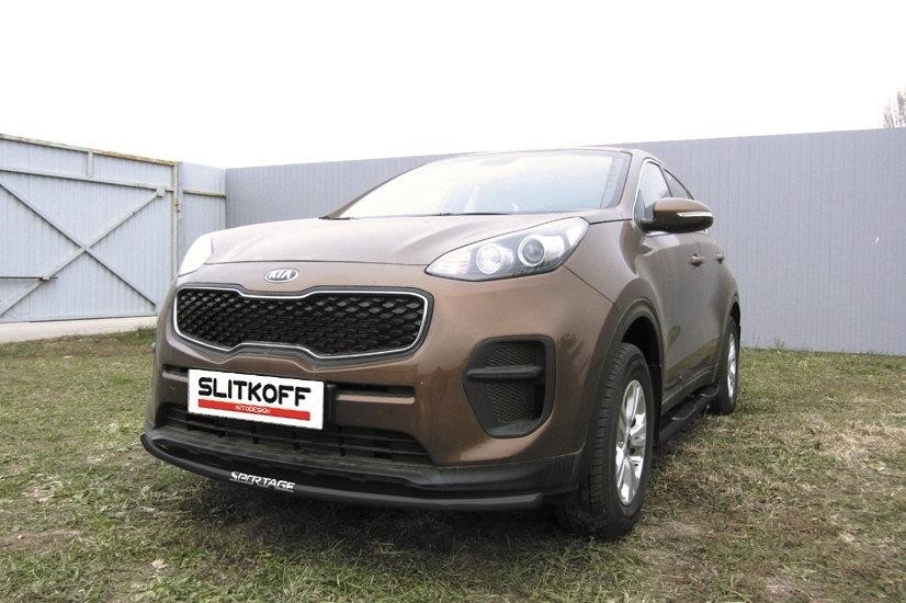 Slitkoff KSP16-003B защита переднего бампера d42 с надписью черная KIA Sportage (2016)