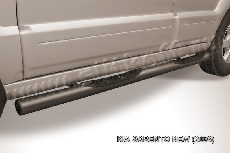 Slitkoff KSR008B защита порогов d76 с проступями черная KIA Sorento New (2006)